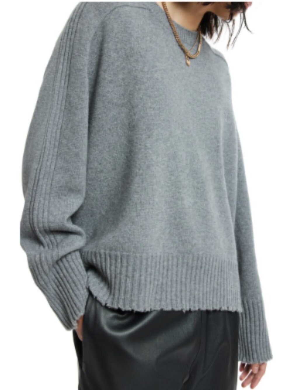 AllSaints Kiera Fray Edge Cashmere & Wool Crewneck Sweater size M